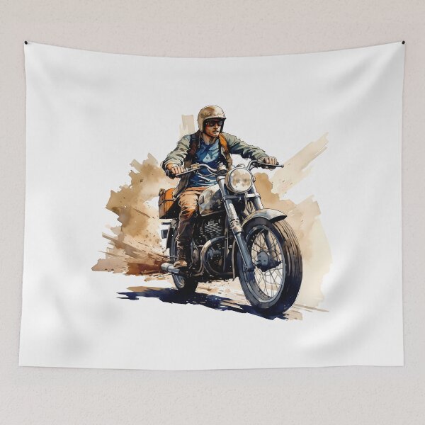 Item preview, Adventure Rider Motorcycle Illustration – Vintage Off-Road Biker Art designed and sold by DesignArtist.ia.