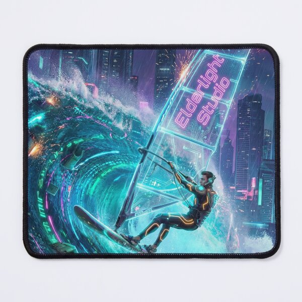Item preview, Cyberpunk Neon Windsurfer - Futuristic Digital Wave Rider designed and sold by Elderlight Studio - L. Vlashev.