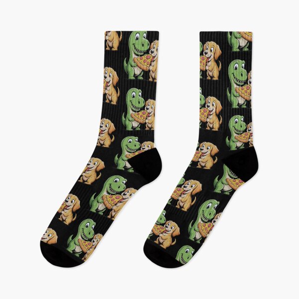 Item preview, funny Dinosaur and Dog Sharing Pizza Cartoon designed and sold by Nacerdigital.