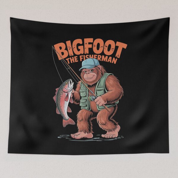 Item preview, Fish Angler Fisherman Bigfoot Sasquatch Walleye Fishing  designed and sold by lilLilaBatArt.