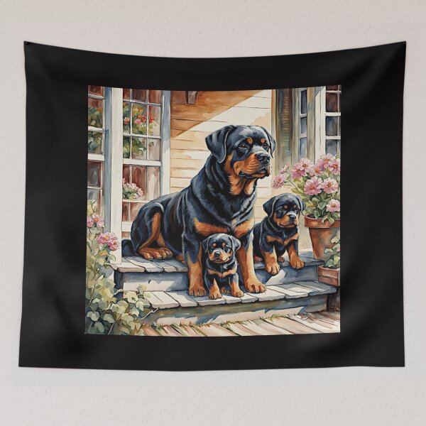 Item preview, Rottweiller on the porch with Puppies#4 designed and sold by Helios Be. Lavsh.