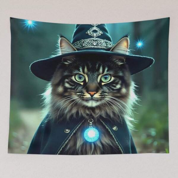 Item preview, Sanja the Wizard - Mystical Maine Coon Cat Under Full Moon designed and sold by BadBeaverDesign.