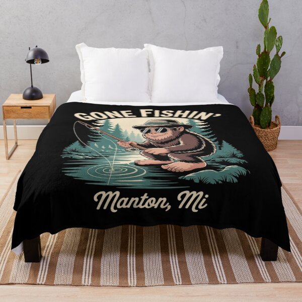 Item preview, Fishing Sasquatch Bigfoot Manton MI Up North designed and sold by BeetleMalon.
