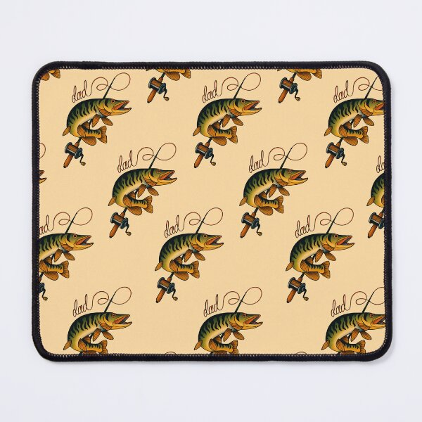Item preview, Retro Dad Muskie Fish Tattoo pattern designed and sold by BeebooDesign.
