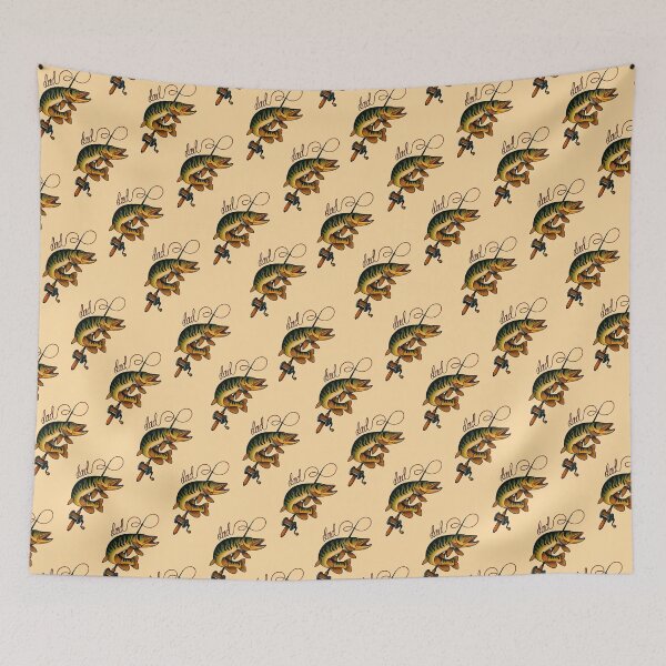 Item preview, Retro Dad Muskie Fish Tattoo pattern designed and sold by BeebooDesign.