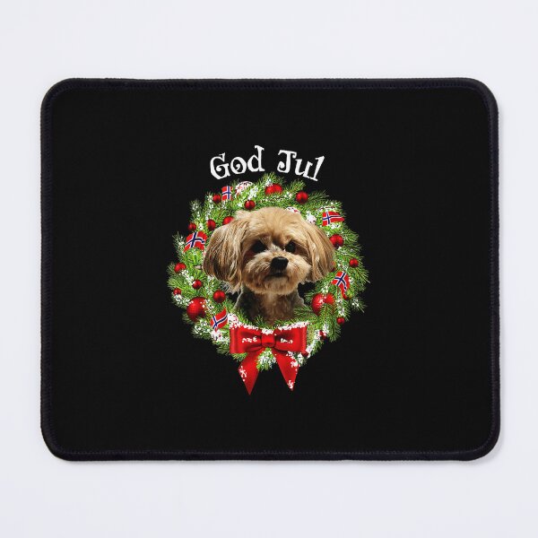 Item preview, God Jul Norwegian Yorkie Poo Dog Christmas Wreath designed and sold by WayTBeenkenArt.