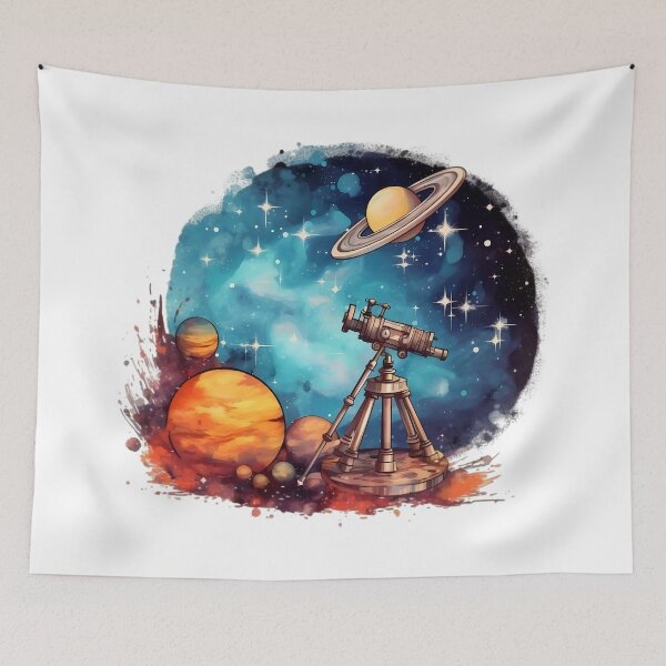 Item preview, Cosmic Telescope & Planets – Space Exploration Art designed and sold by Kruti Collection.