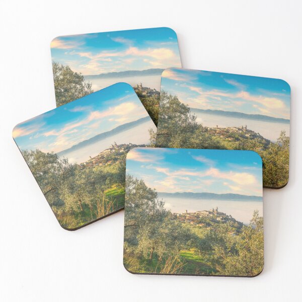 Item preview, Trevi village and olive trees in a foggy morning. Umbria, Italy. designed and sold by Stefano Orazzini.