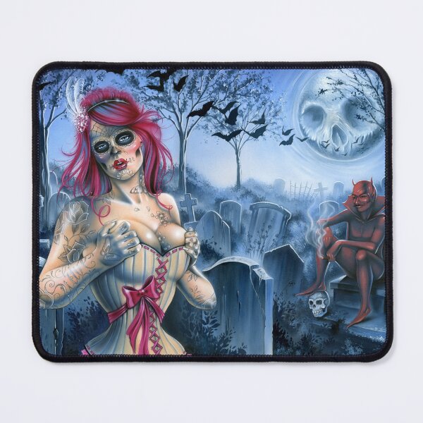 Aperçu de l'œuvre Catrina nocturne au cimetière, Danse avec le diable créée et vendue par Abbyss Lowbrow Art.