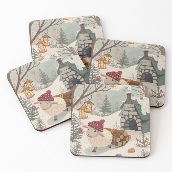 Item preview, Firewood Cottage Sheep – Cozy Cottagecore Christmas Art designed and sold by Deezyned.