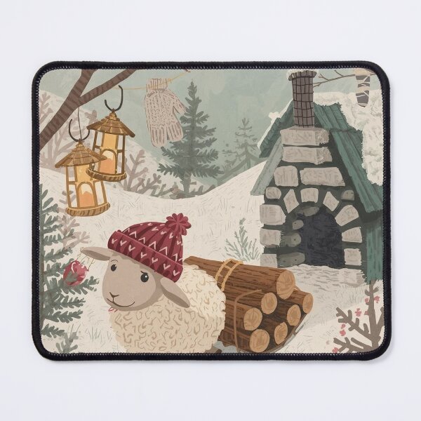 Item preview, Firewood Cottage Sheep – Cozy Cottagecore Christmas Art designed and sold by Deezyned.