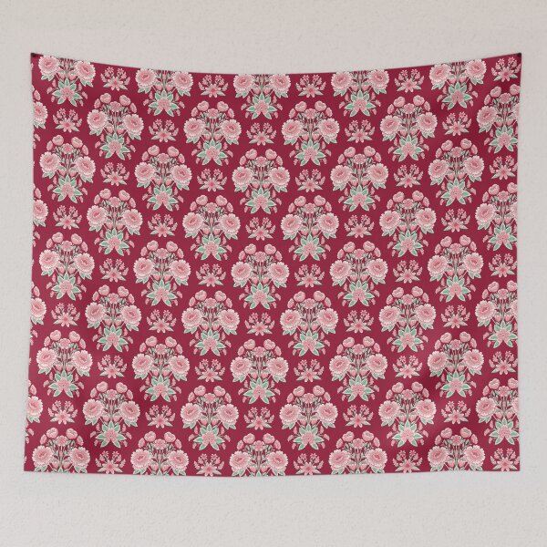 Item preview, Floral Countryside Block Print burgundy red designed and sold by pholiumsigma_design.