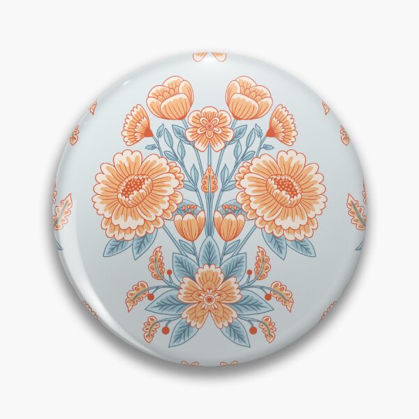 Item preview, Floral Countryside Block Print orange and blue designed and sold by pholiumsigma_design.