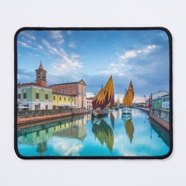 Item preview, Cesenatico canal, historic sailboats and church. Romagna, Italy designed and sold by Stefano Orazzini.