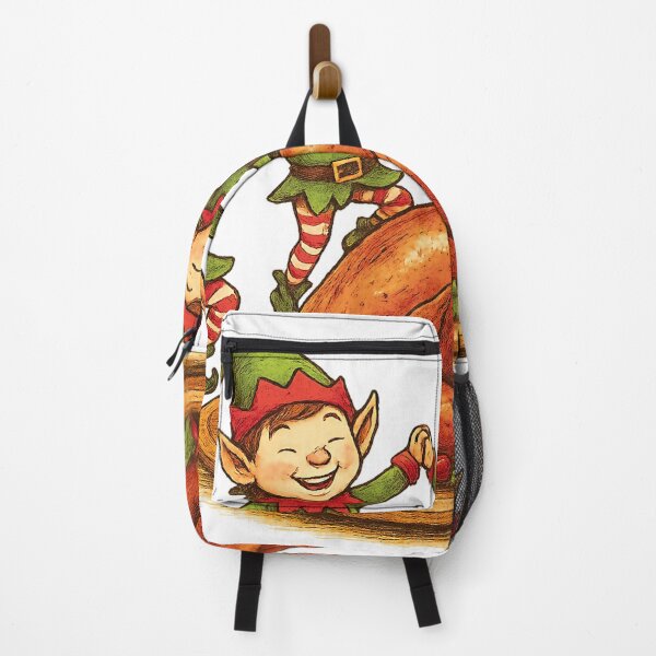 Item preview, Cute Christmas Elves Dancing Around Thanksgiving Turkey Illustration designed and sold by ChubbiesCloud Collections.