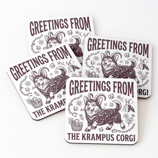 Item preview, Dark Burgundy Line-Art Krampus Corgi Vector Holiday Illustration designed and sold by DiNata.