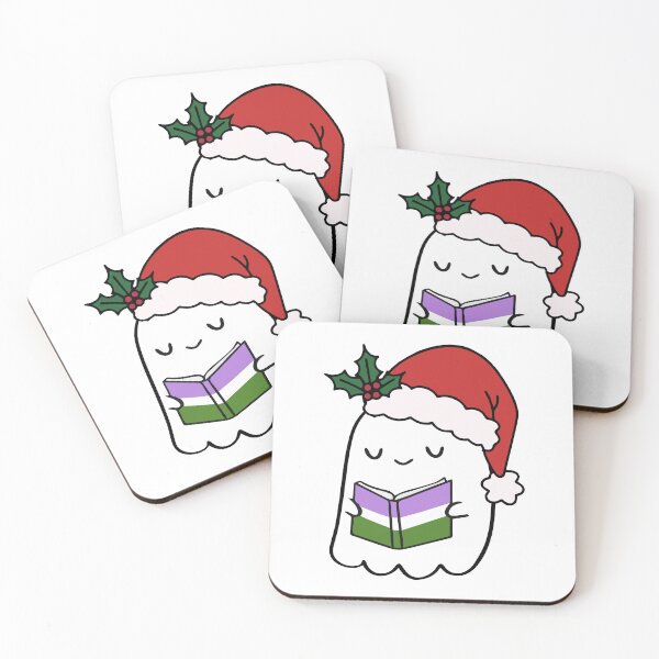 Item preview, Genderqueer Ghost Reading – Cute Pride Christmas Santa Hat designed and sold by Cannaxes Studio.