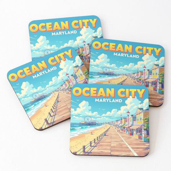 Item preview, Ocean City Beach, Maryland, USA: Vintage-Style Painterly Travel Poster designed and sold by LSVart.