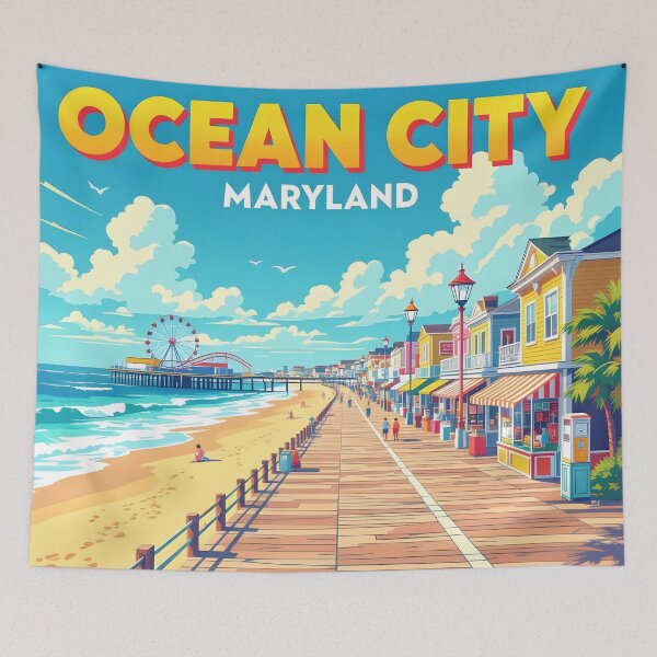 Item preview, Ocean City Beach, Maryland, USA: Vintage-Style Painterly Travel Poster designed and sold by LSVart.