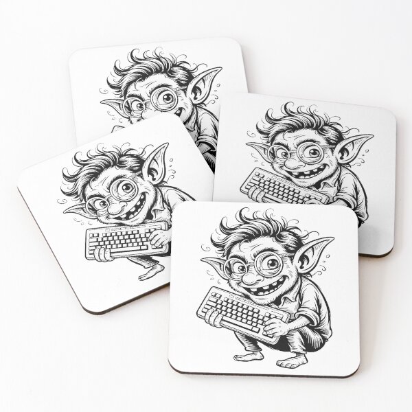 Item preview, Gremlin Hacker Holding Keyboard Mischief Line Art designed and sold by Amanda's Factory.