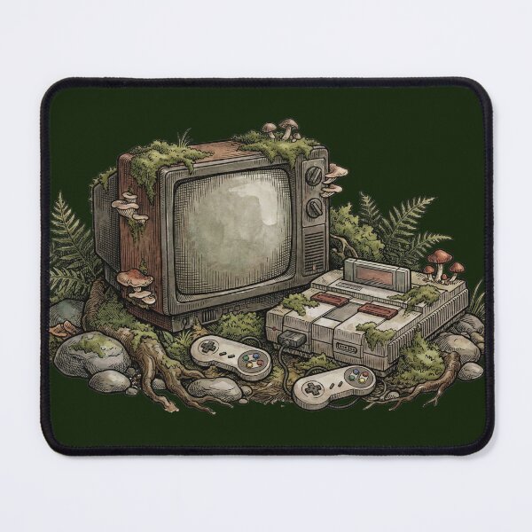 Item preview, Vintage Overgrown Retro Gaming Setup - Nature Wins designed and sold by The Mossy Library.