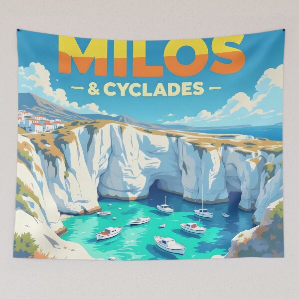 Item preview, Milos, Cyclades, Greece: Vintage-Style Painterly Travel Poster designed and sold by LSVart.
