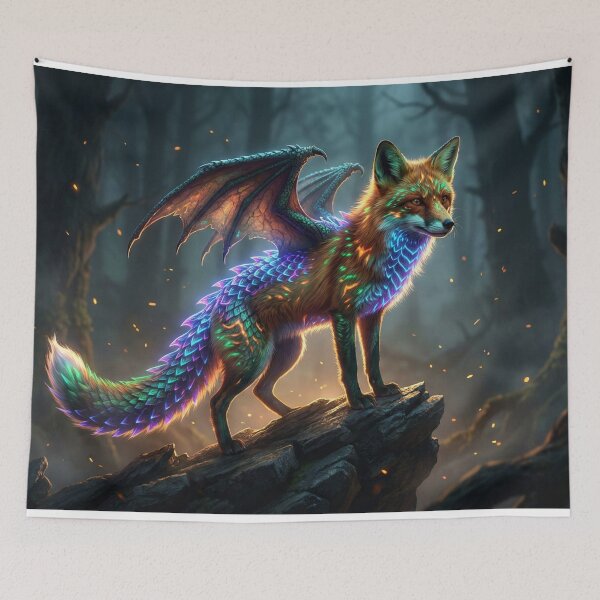 Item preview, A stunning hybrid creature of a fox with the glowing power of a neon dragon. designed and sold by Artivex-graphic.