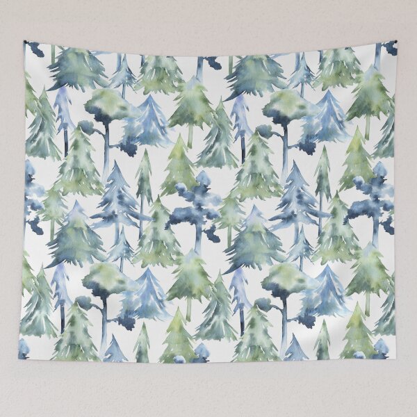 Item preview, Watercolor Winter Forest Pattern on White designed and sold by Flowersforbear.