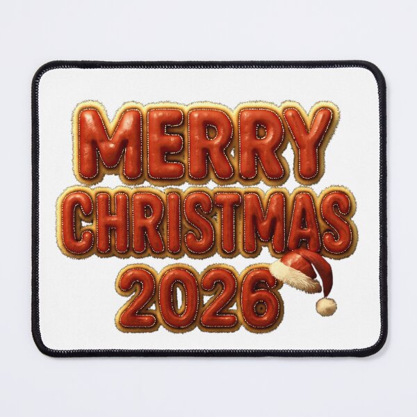 Item preview, 3D Merry Christmas & New Year 2026 Typography – Santa Hat, Red Leather, Fur Trim, Gold Stitching designed and sold by FUIRY .