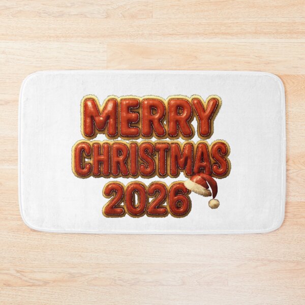 Item preview, 3D Merry Christmas & New Year 2026 Typography – Santa Hat, Red Leather, Fur Trim, Gold Stitching designed and sold by FUIRY .