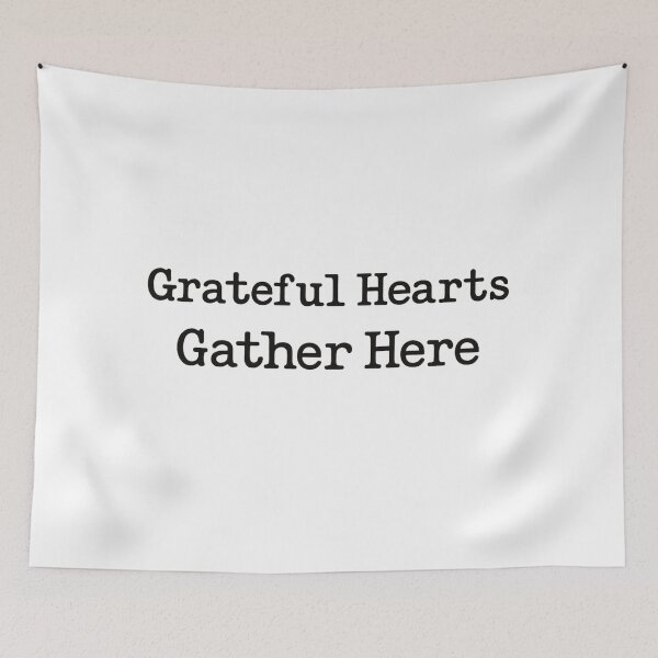 Item preview, Grateful Hearts Gather Here – Classic Typewriter Font Thanksgiving Design designed and sold by JaneMcCarthyDNA.