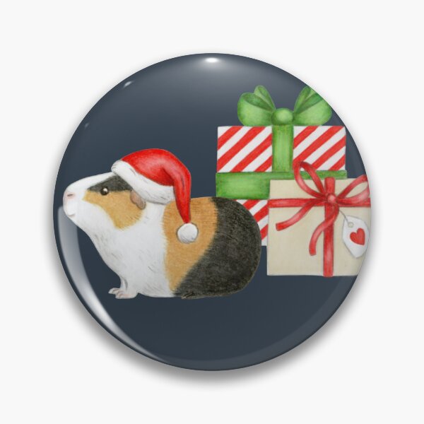 Item preview, Christmas Guinea Pig non-directional pattern with presents and stars on dark navy grey designed and sold by HazelFisher.