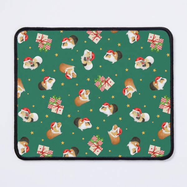 Item preview, Christmas Guinea Pig non-directional pattern with presents and stars on emerald green designed and sold by HazelFisher.