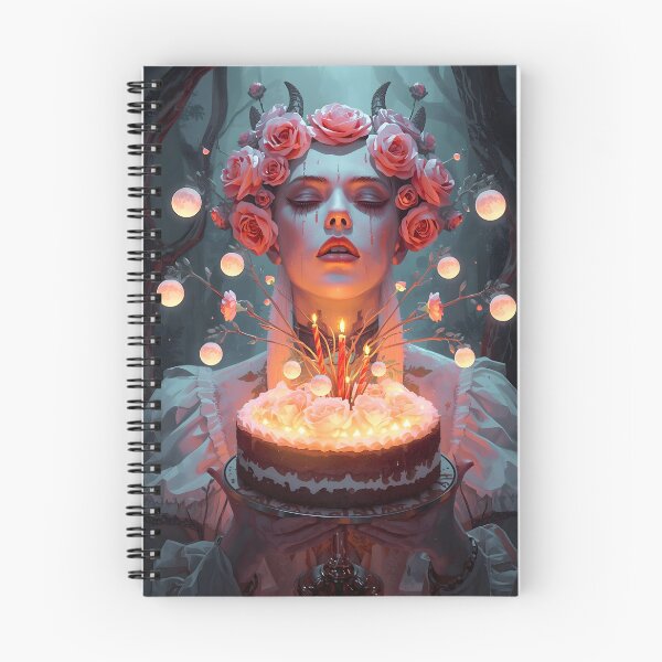 Item preview, Surreal Fantasy Birthday Art – Character Holding Cake with Blooming Flowers and Mini Moons designed and sold by StrawberryStudio.