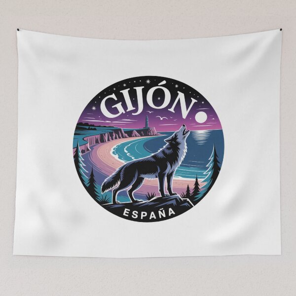 Item preview, Gijón España Wolf Art - Night Coast Illustration, Mystic Beach Landscape designed and sold by CircinusStore.