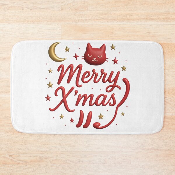 Item preview, Merry Christmas Puffy Typography with Red Cat and Gold Stars designed and sold by shikuldo7.