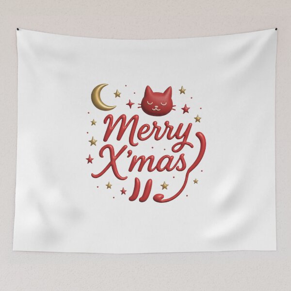 Item preview, Merry Christmas Puffy Typography with Red Cat and Gold Stars designed and sold by shikuldo7.