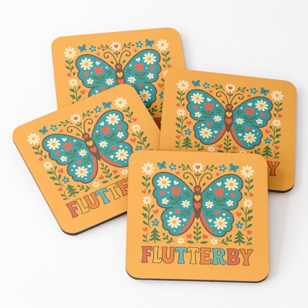 Item preview, Groovy Flutterby Text and Whimsical Folk Butterfly – Scandinavian Folk Art by heidiannemorris © designed and sold by FOLK ART FUSION by heidiannemorris.