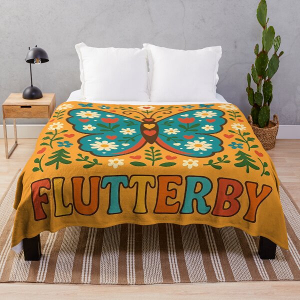 Item preview, Groovy Flutterby Text and Whimsical Folk Butterfly – Scandinavian Folk Art by heidiannemorris © designed and sold by FOLK ART FUSION by heidiannemorris.