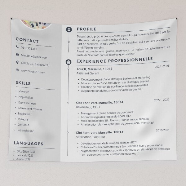 Item preview, CV of the oven manager designed and sold by UrbanStickz.