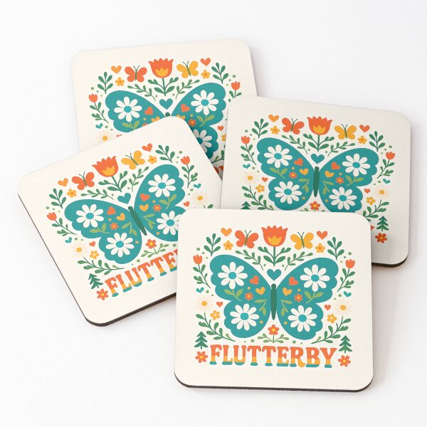 Item preview, Groovy Flutterby Text and Whimsical Folk Butterfly – Scandinavian Folk Art by heidiannemorris © designed and sold by FOLK ART FUSION by heidiannemorris.