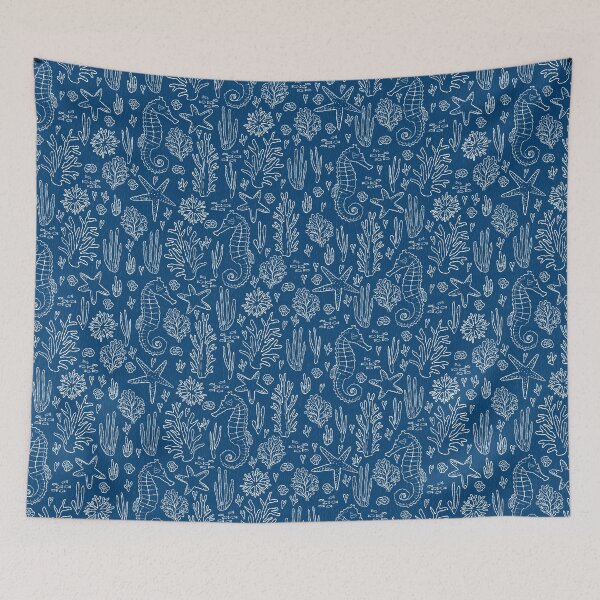Item preview, Coral Reef Wedding Seahorses Starfishes navy blue designed and sold by pholiumsigma_design.