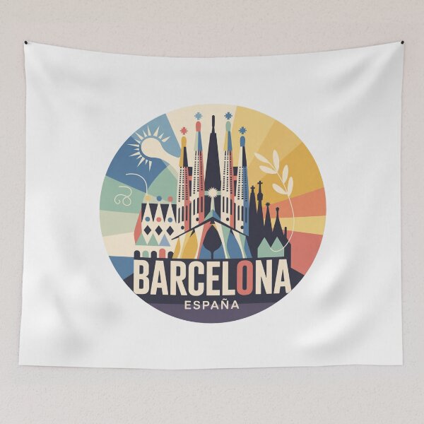 Item preview, Barcelona Spain Art - Retro Modern Sagrada Familia Illustration, Colorful Travel Design designed and sold by CircinusStore.