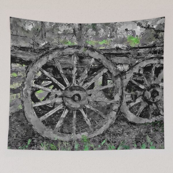 Item preview, Impressionist Painting of Vintage Wagon Wheels - Epsom, Victoria, Australia designed and sold by Steven Jodoin.