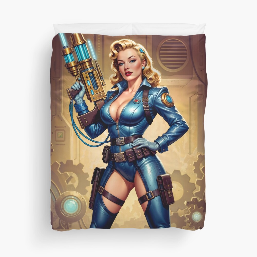 Vintage Sci-Fi Hylaria Velstrada Retro-Fusion Pinup Portrait Alluring AI Concept Art by Xzendor7 Decorative Art Print Douvet Cover