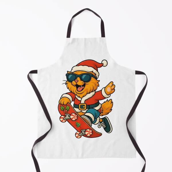 Aperçu de l'œuvre Chat Père Noël Skateboarding créée et vendue par Be-Random.