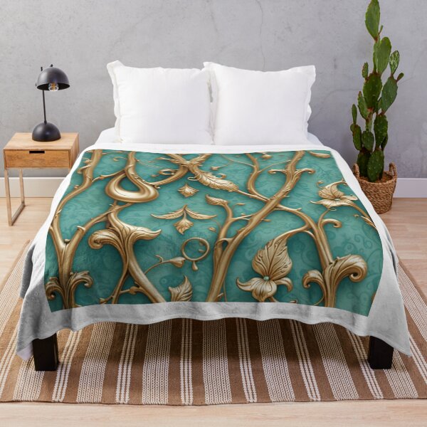 Item preview, Enchanted Garden Vines - Metallic Gold & Pastel Turquoise designed and sold by JaneMcCarthyDNA.