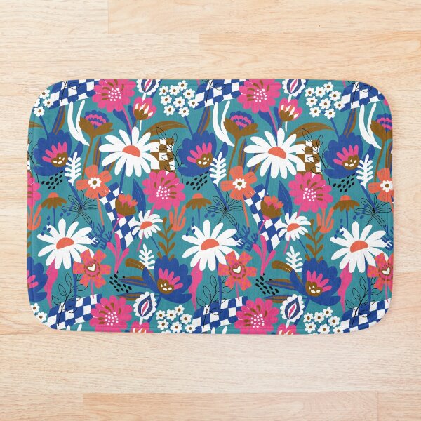 Aperçu de l'œuvre Motifs floraux audacieux : bleu sarcelle royal moderne, bleu et rose fuchsia créée et vendue par pholiumsigma_design.