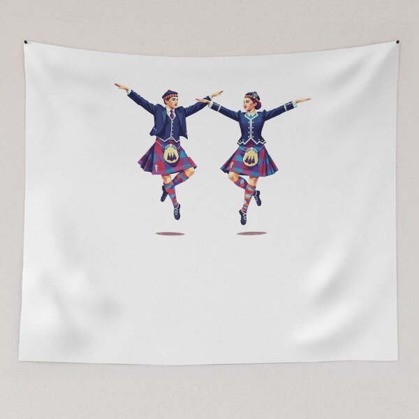 Item preview, Scotland Highland Dancing Illustration - Colourful Scottish Tartan Art designed and sold by Loom on the Loch.