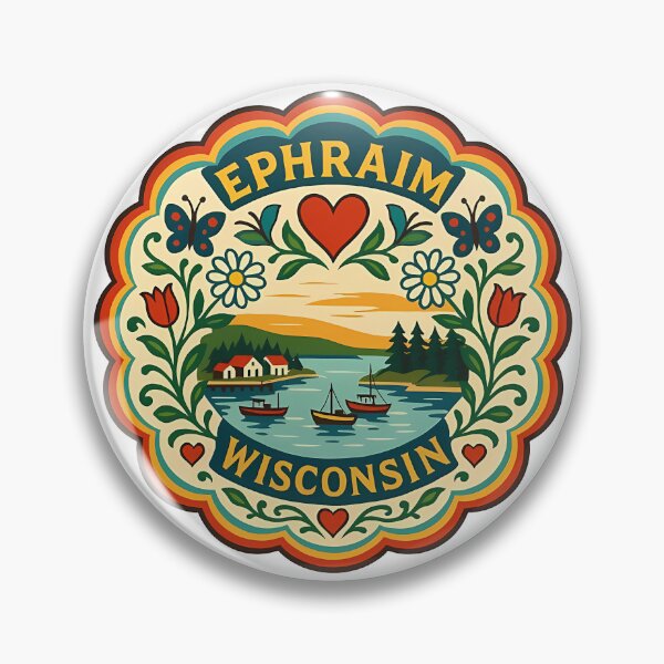 Item preview, Ephraim Wisconsin Coastal Scene with Sailboats and Heart – Scandinavian Folk Art by heidiannemorris © designed and sold by FOLK ART FUSION by heidiannemorris.